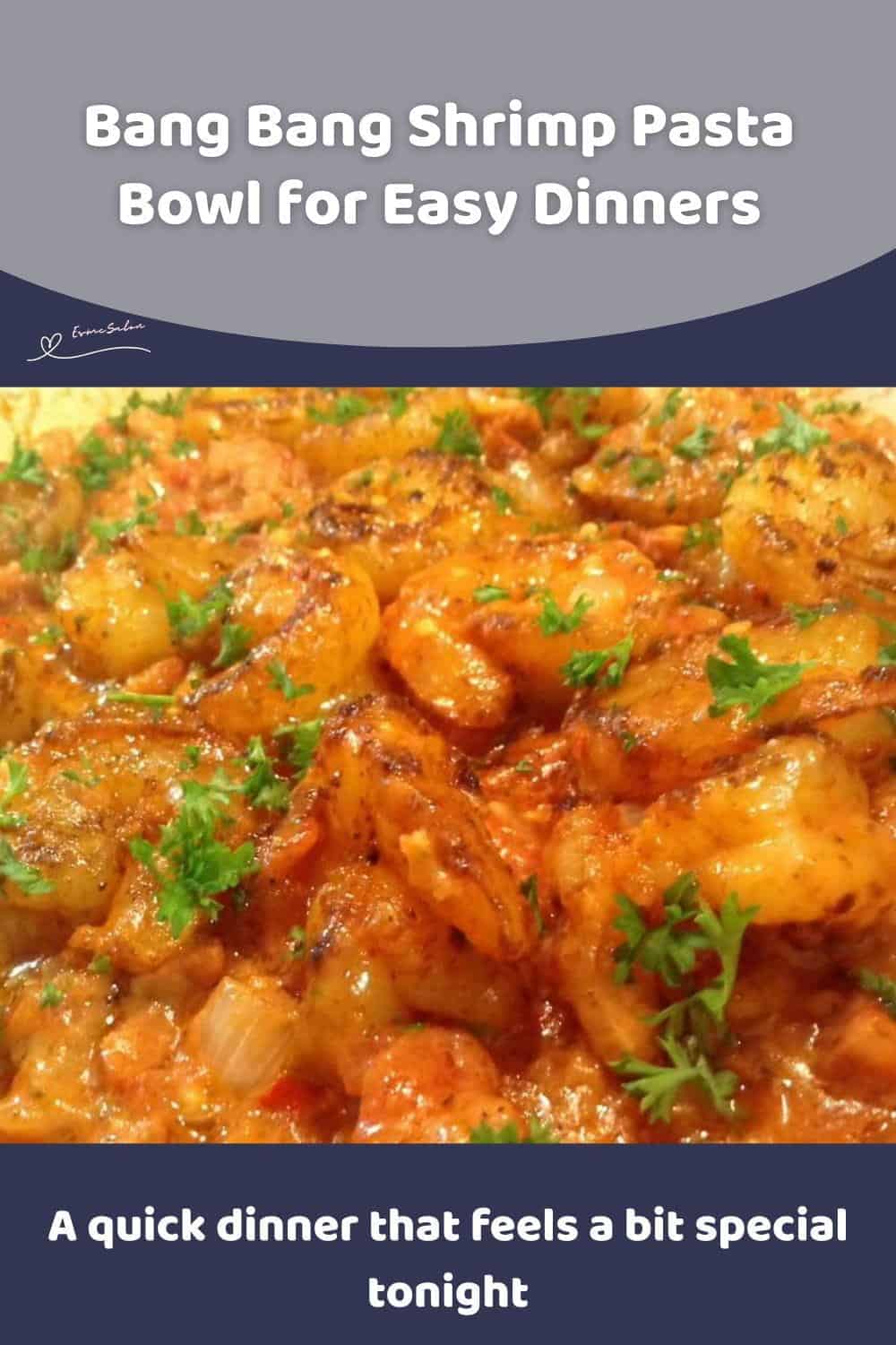 An image of a platter filled with Bang Bang Shrimp Pasta