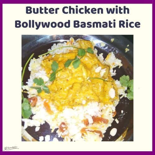 An image of a plate filled with Butter Chicken with Bollywood Basmati Rice