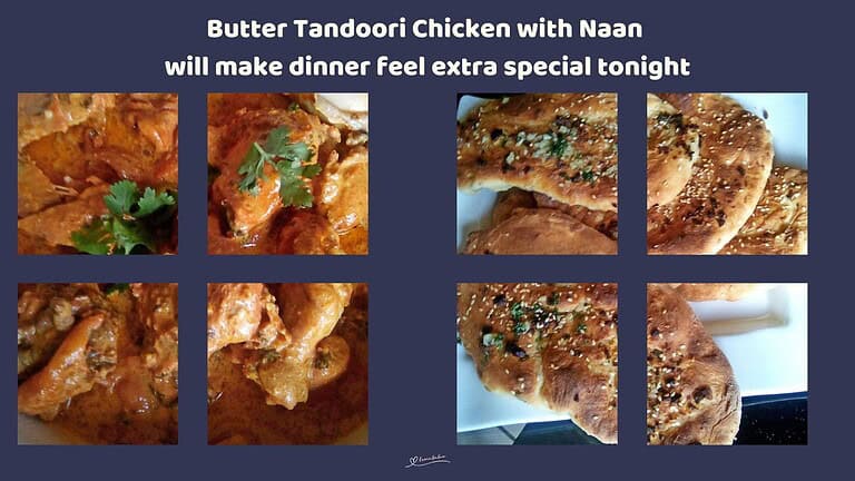 An image of a dish filled with Butter Tandoori Chicken With Naan on the side