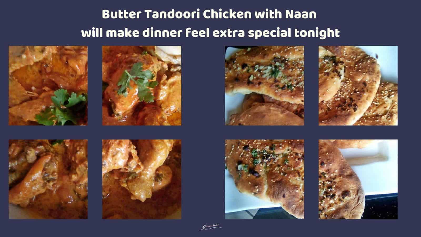 An image of a dish filled with Butter Tandoori Chicken With Naan on the side