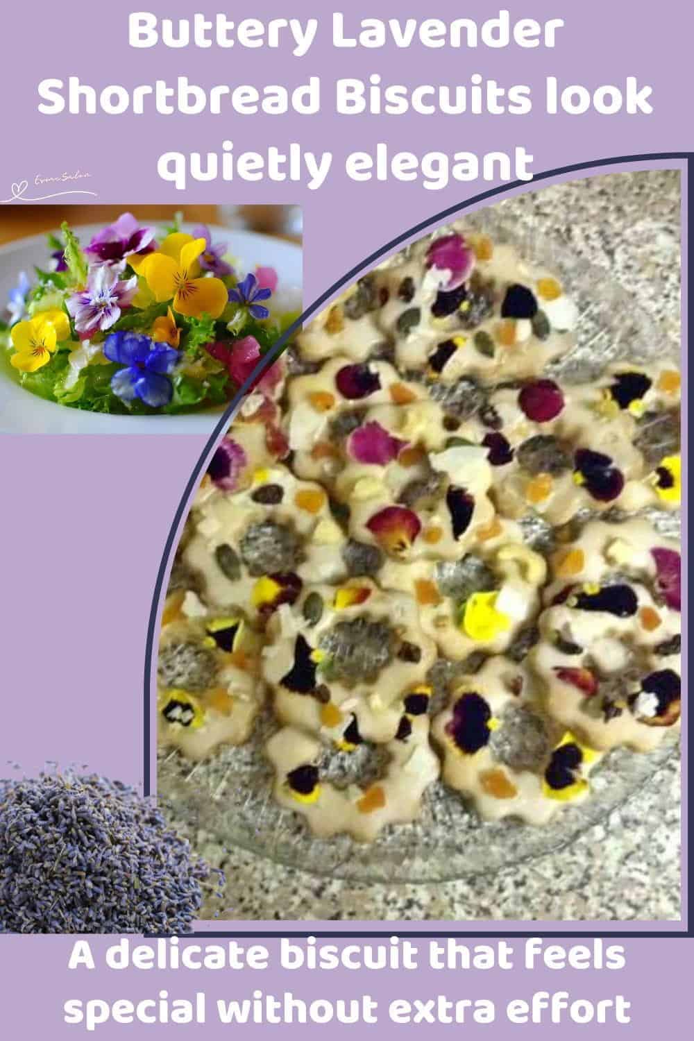An image of a glass dish filled with Lavender Shortbread Biscuits