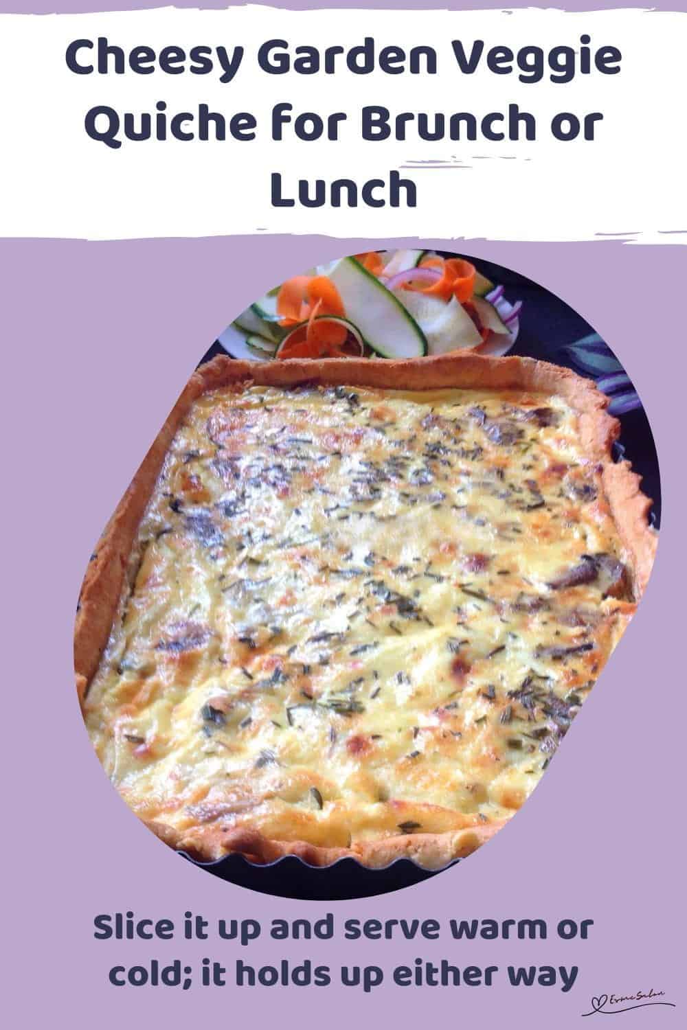 An image of a Cheesy Garden Veggie Quiche with shortcrust pastry