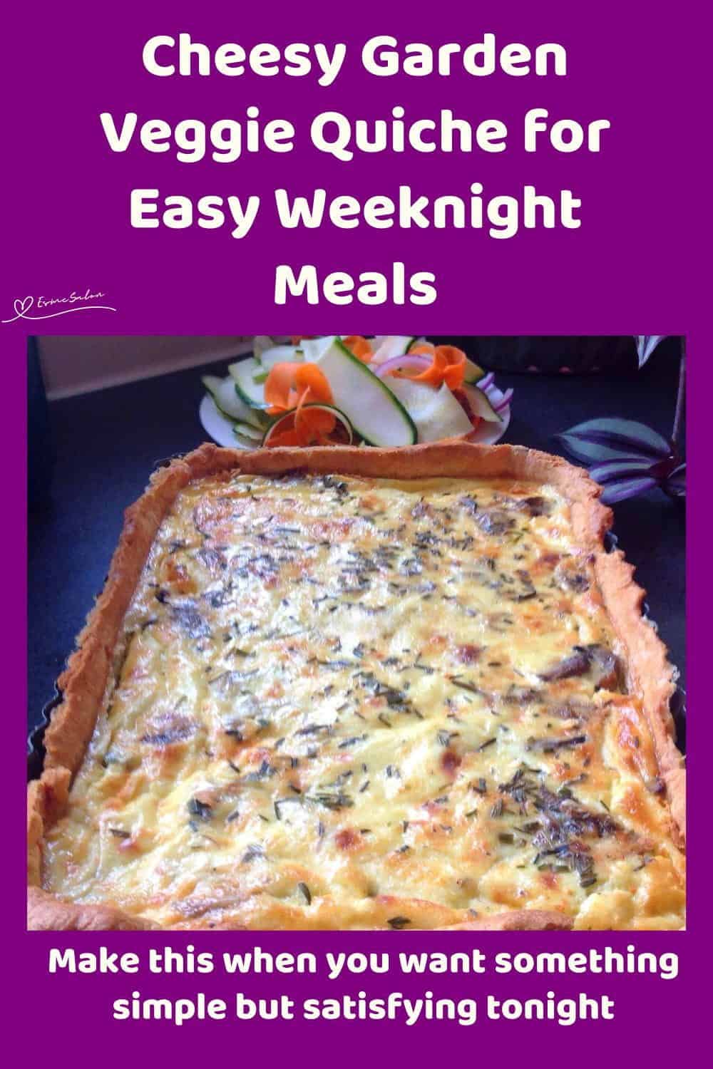 An image of a Cheesy Garden Veggie Quiche with shortcrust pastry