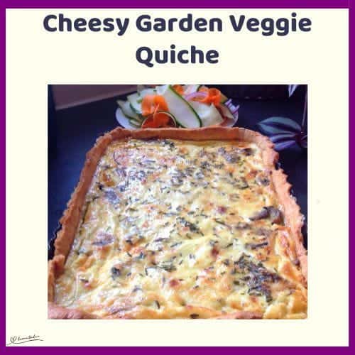 An image of a Cheesy Garden Veggie Quiche with shortcrust pastry