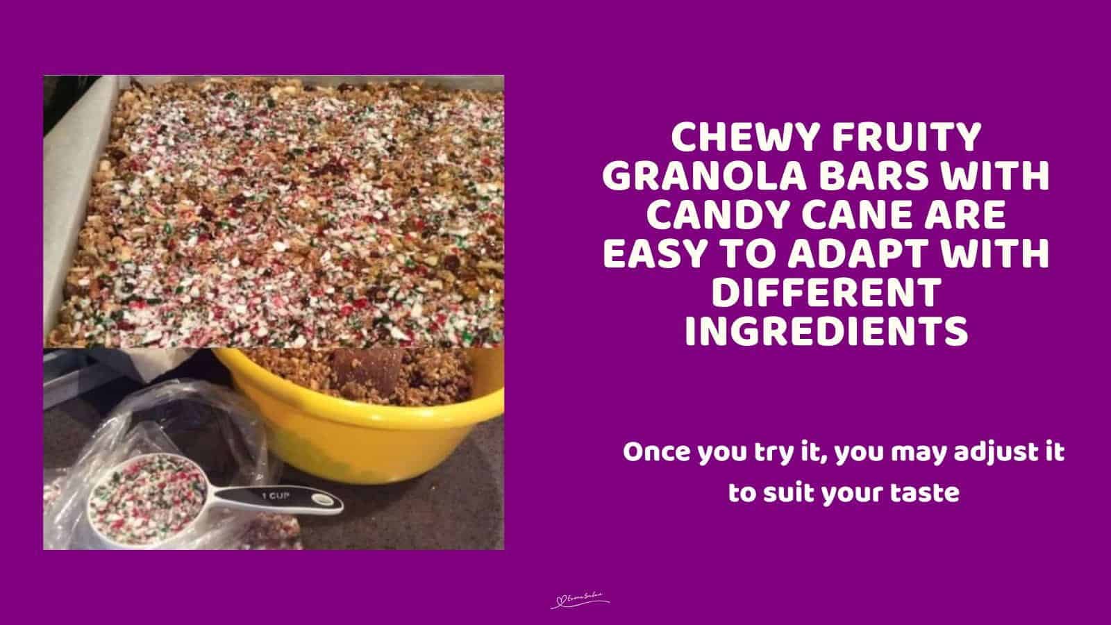 An image of Chewy Fruity Granola Bars and topped with Candy Cane in the making
