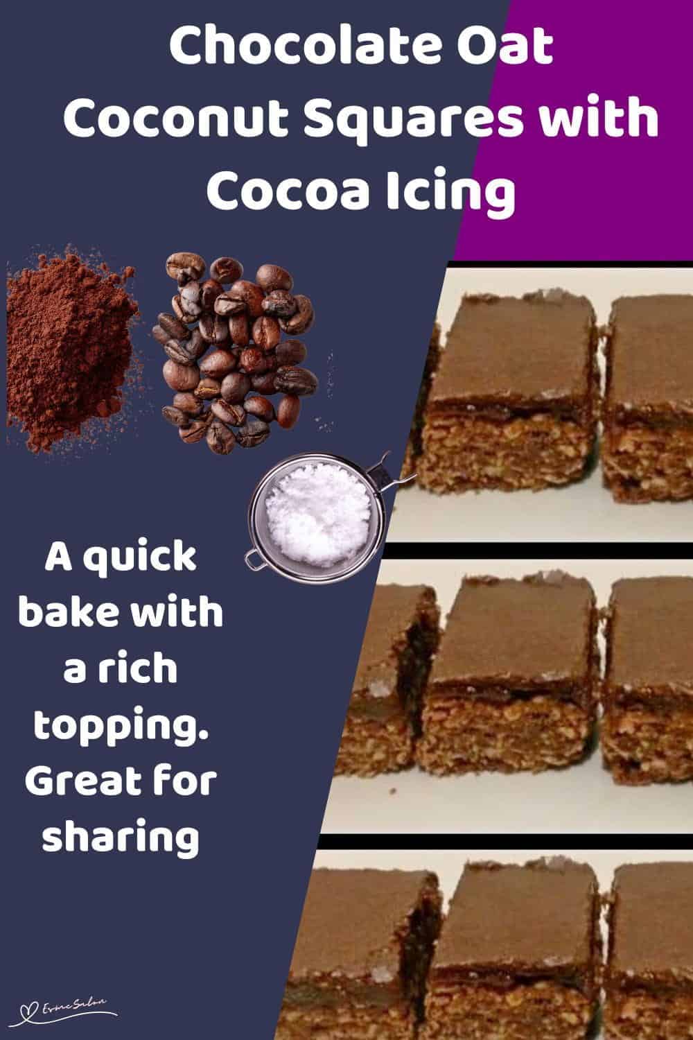 An image of cubes of Chocolate Oat Coconut Squares with Chocolate topping