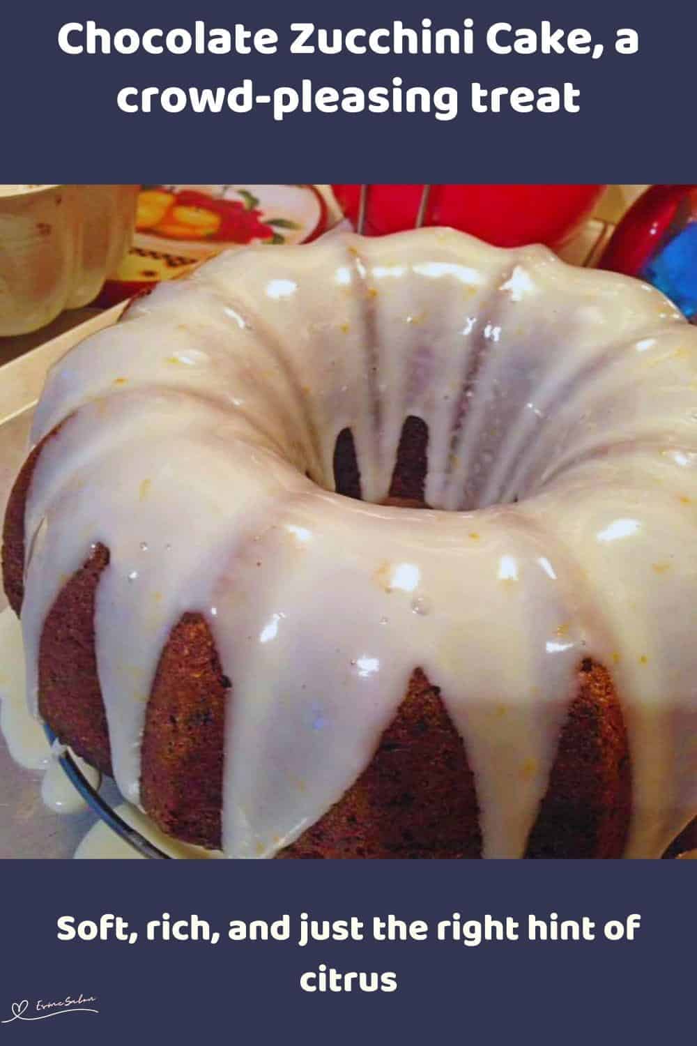 An image of a Bundt Chocolate Zucchini Cake with Orange Glaze