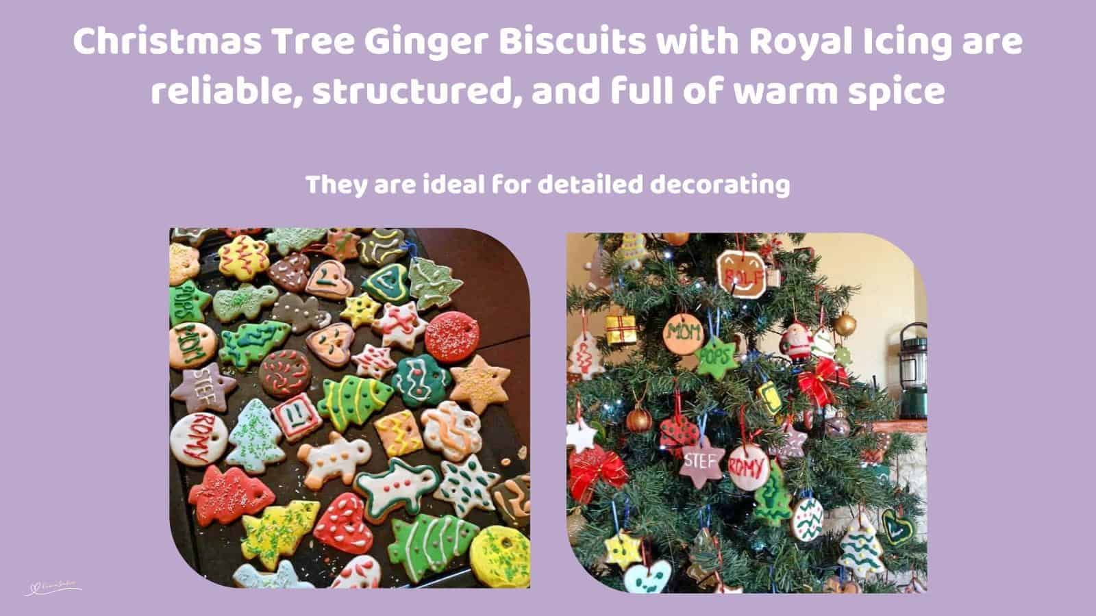 An image of various Ginger Biscuits with Royal Icing for Christmas Tree decorations