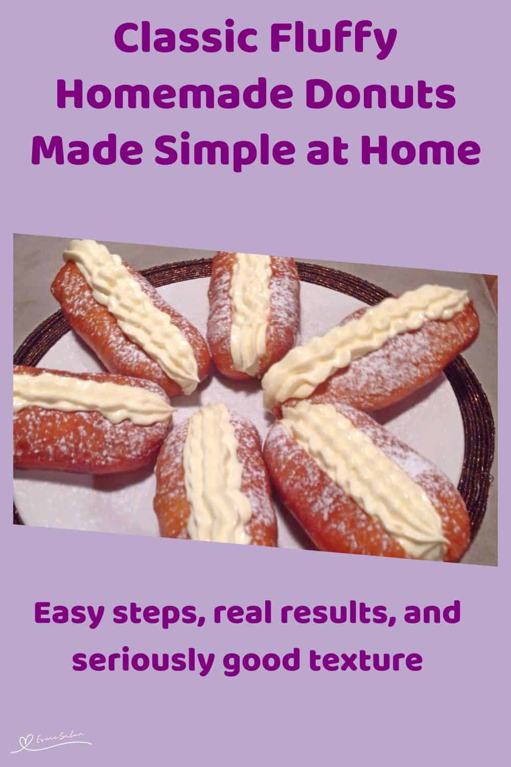 An image of Classic Fluffy Homemade Donuts, three different shapes and chocolate, glaze or cream filled