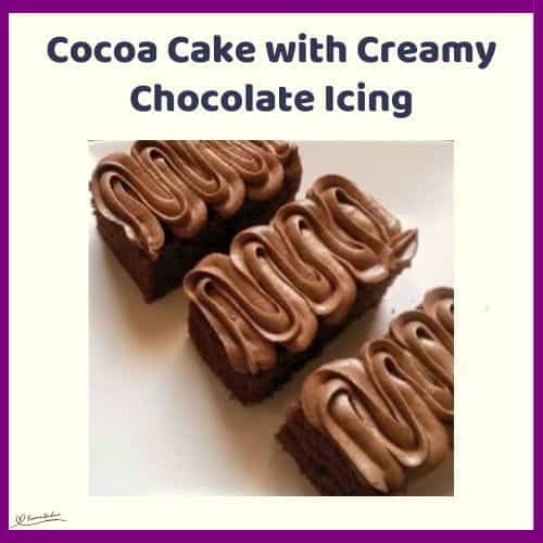 An image of several slices of Cocoa Cake with Creamy Chocolate Icing