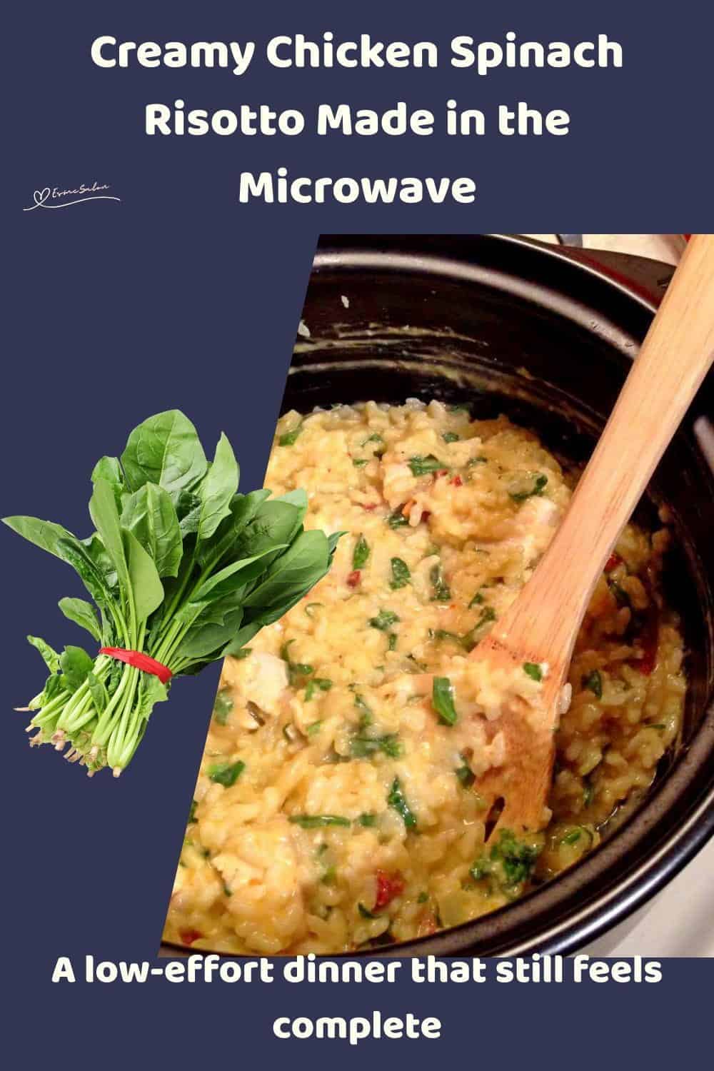 An image of a pot filled with Chicken Spinach Risotto