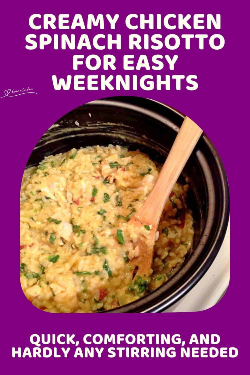 An image of a pot filled with Chicken Spinach Risotto