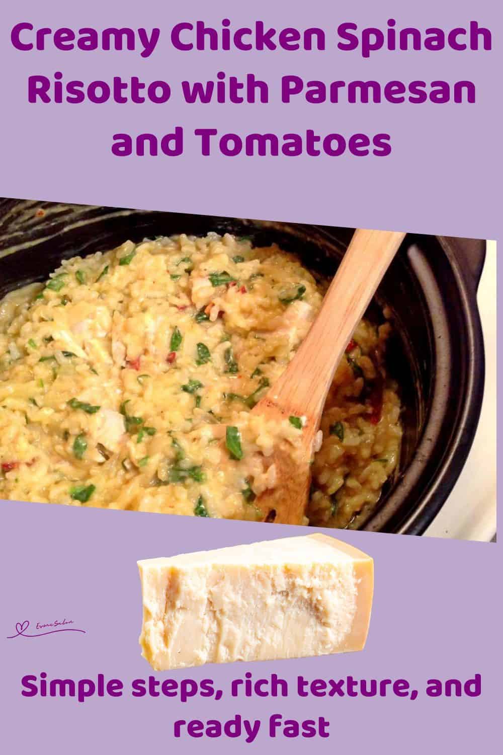 An image of a pot filled with Chicken Spinach Risotto
