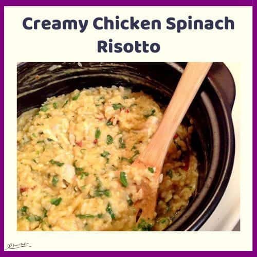 An image of a pot filled with Chicken Spinach Risotto