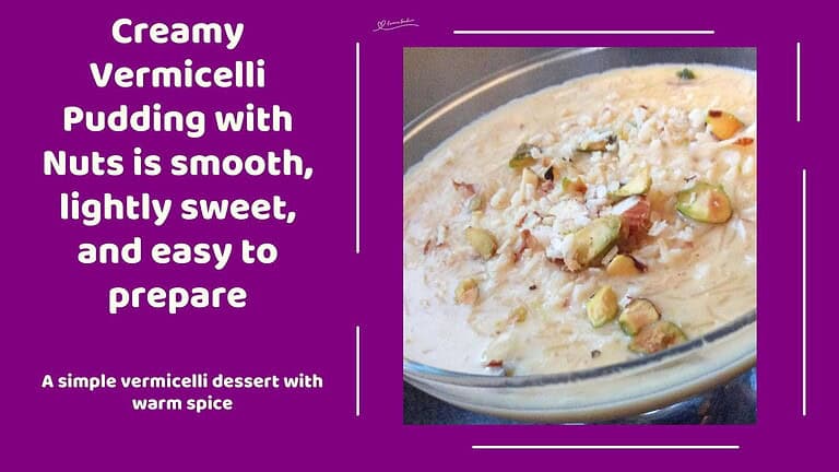 An image of an oblong glass dish with Creamy Vermicelli Pudding with Nuts