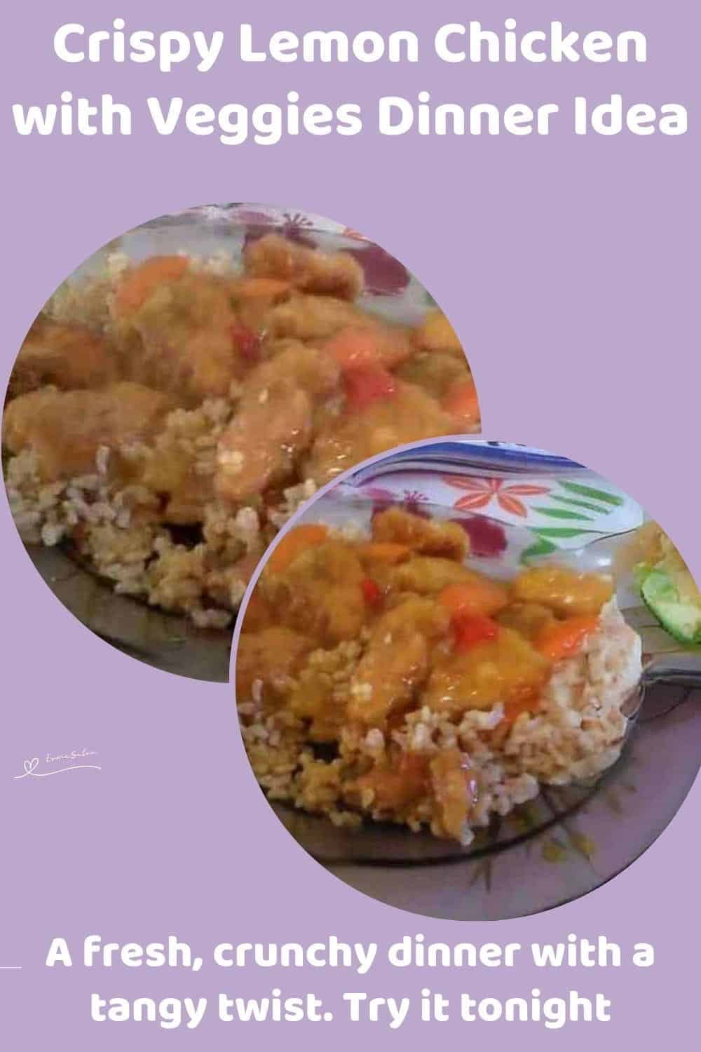 An image of Crispy Lemon Chicken with Veggies served on a bed of rice