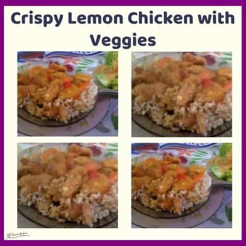 An image of Crispy Lemon Chicken with Veggies served on a bed of rice