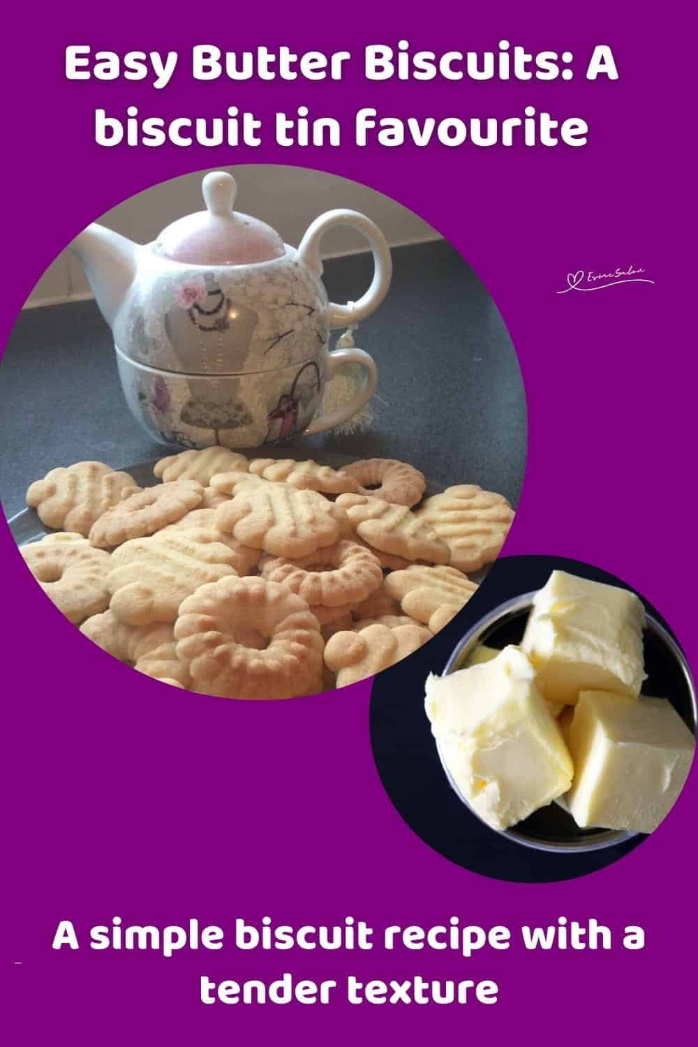 An image of a batch of Easy Butter Biscuits next to a fancy teapot