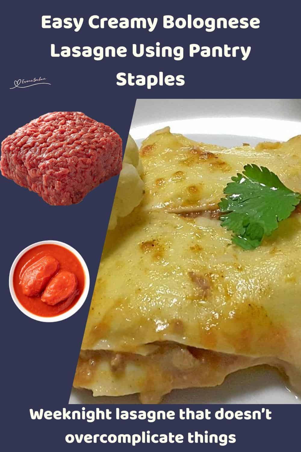 An image of a Creamy Bolognese Lasagne made from Minced Beef, lasagne sheets and Creamy Pasta Sauce