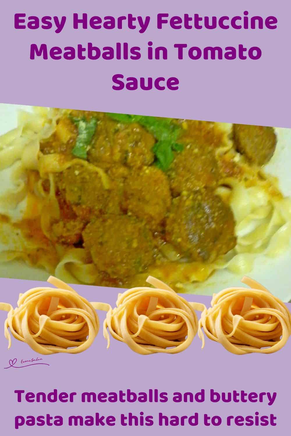 An image of a bowl of Fettuccine Meatballs in Tomato Sauce