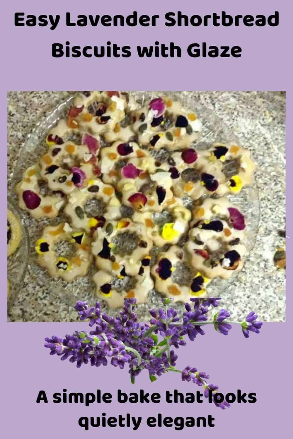 An image of a glass dish filled with Lavender Shortbread Biscuits