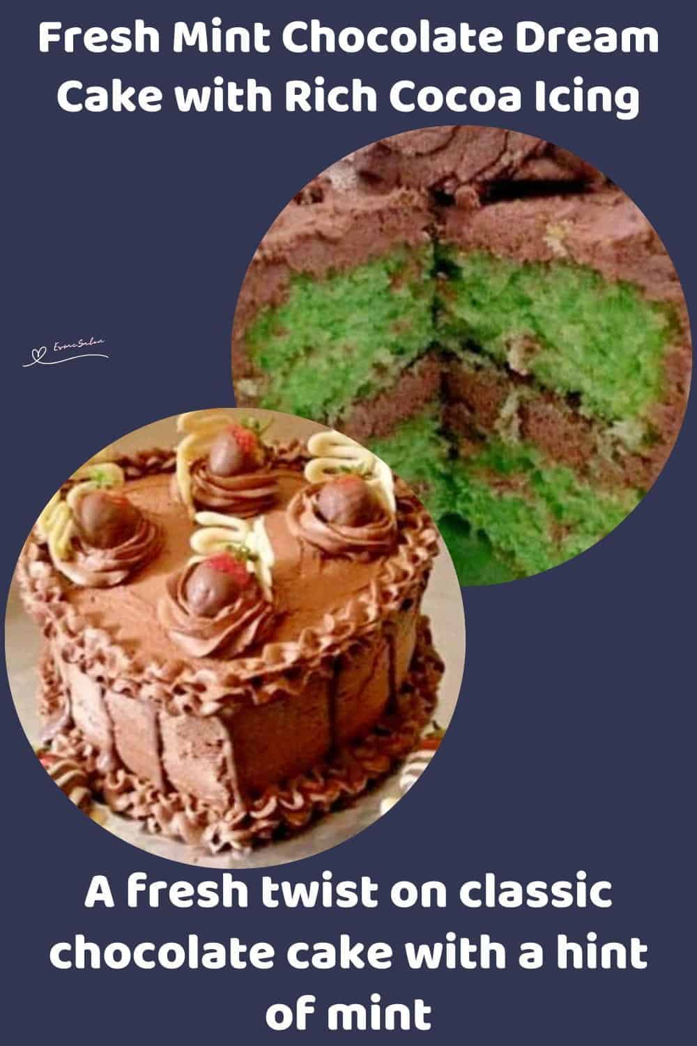 An image of a 2-layer heart-shaped Fresh Mint Chocolate Dream Cake