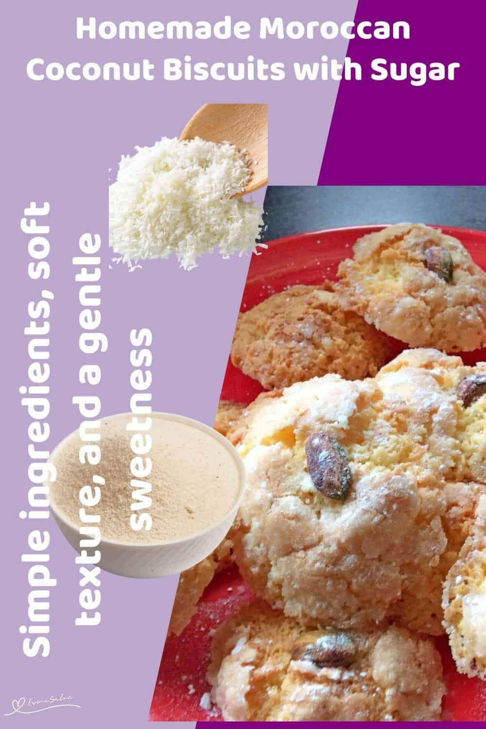 An image of Moroccan Coconut Biscuits with Sugar Dust on a red plate
