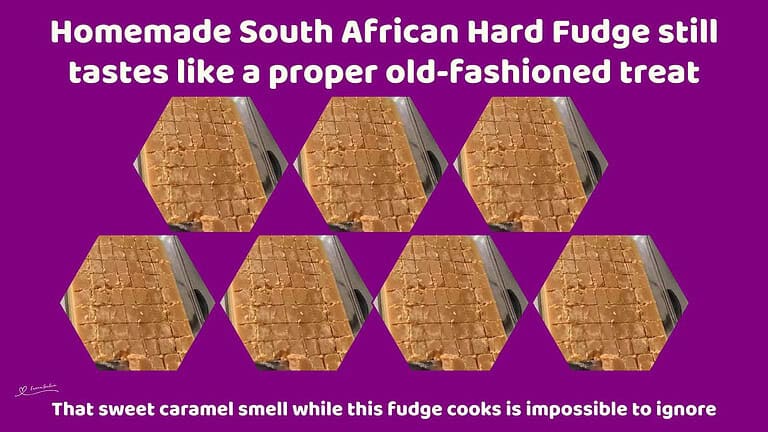 An image of a pyrex dish with 63 blocks of Homemade South African Hard Fudge