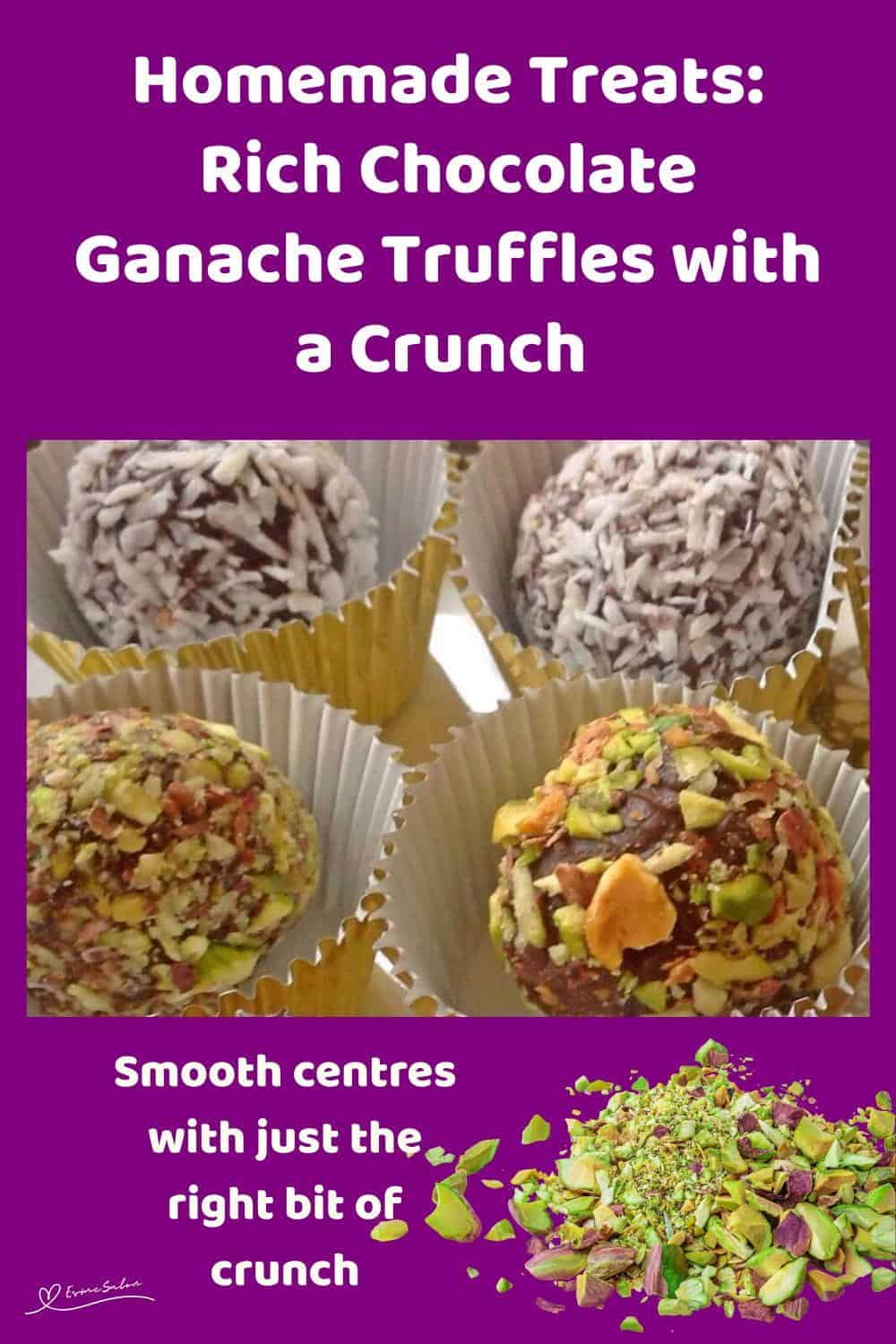 An image of Chocolate Ganache Truffles rolled in almonds, pistachios or shredded coconut