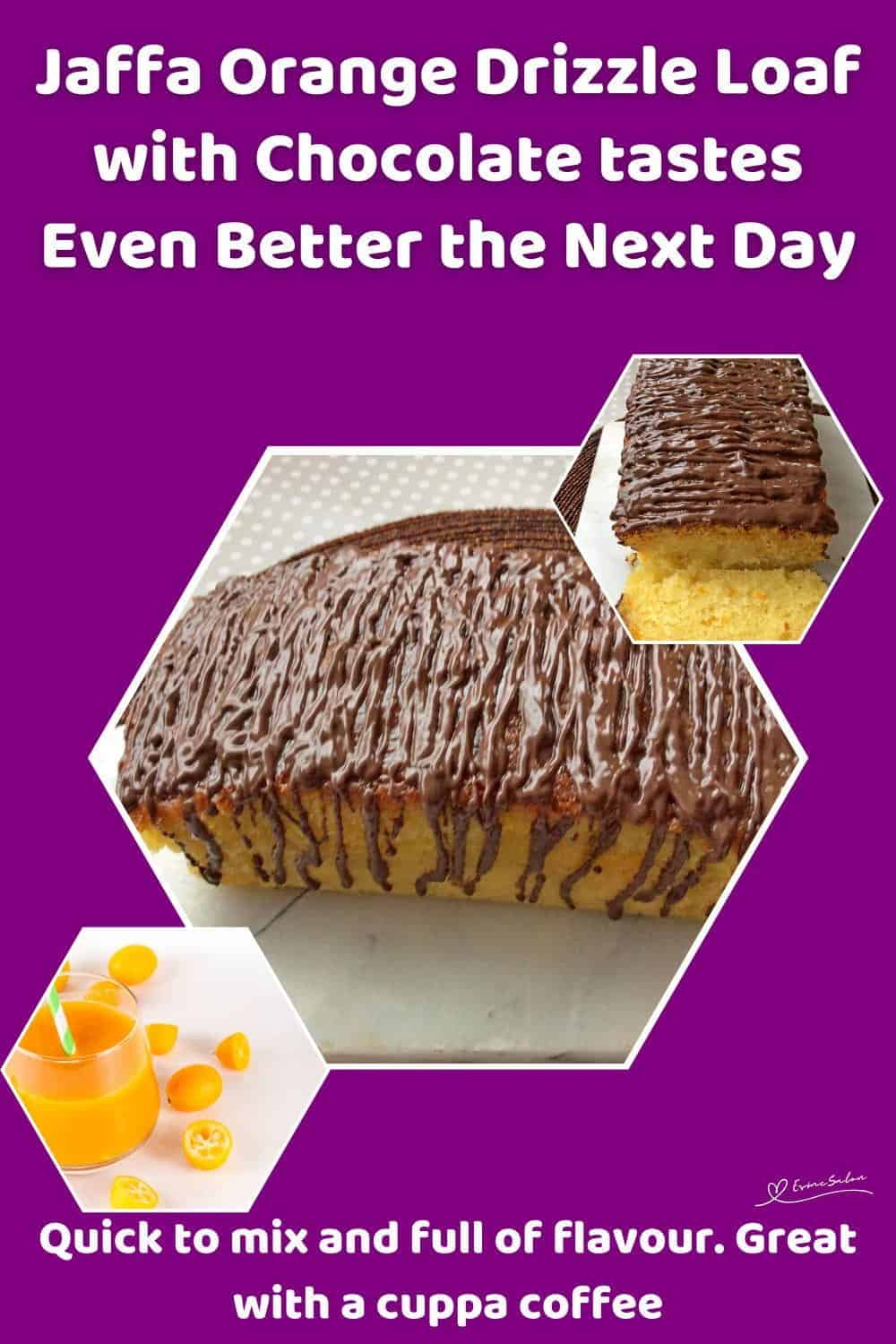 An image of a Loaf Cake Drizzle with Chocolate and soaked with orange syrup and zest