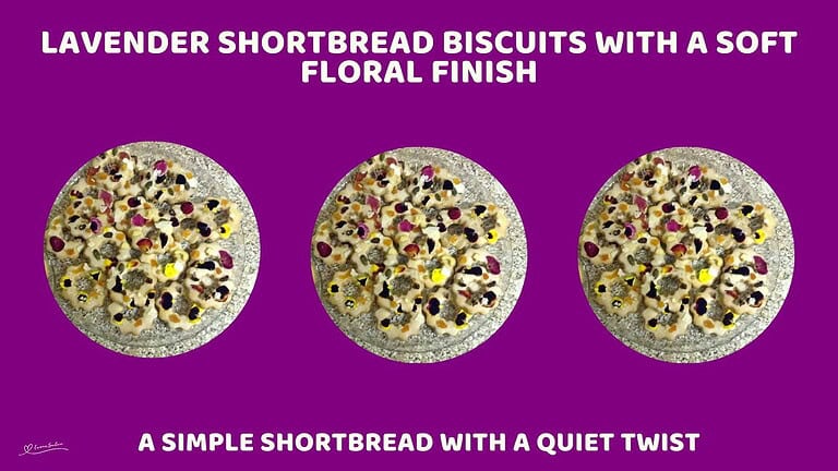 An image of a glass dish filled with Lavender Shortbread Biscuits