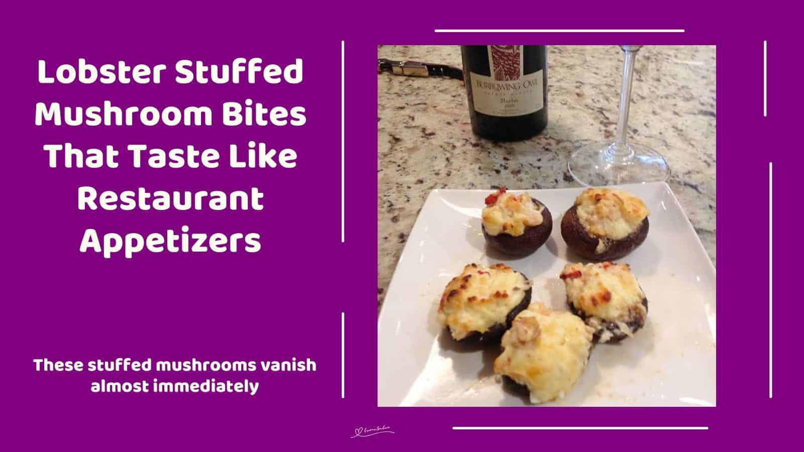 An image of Mushroom caps filled with creamy Lobster and topped with Parmesan cheese