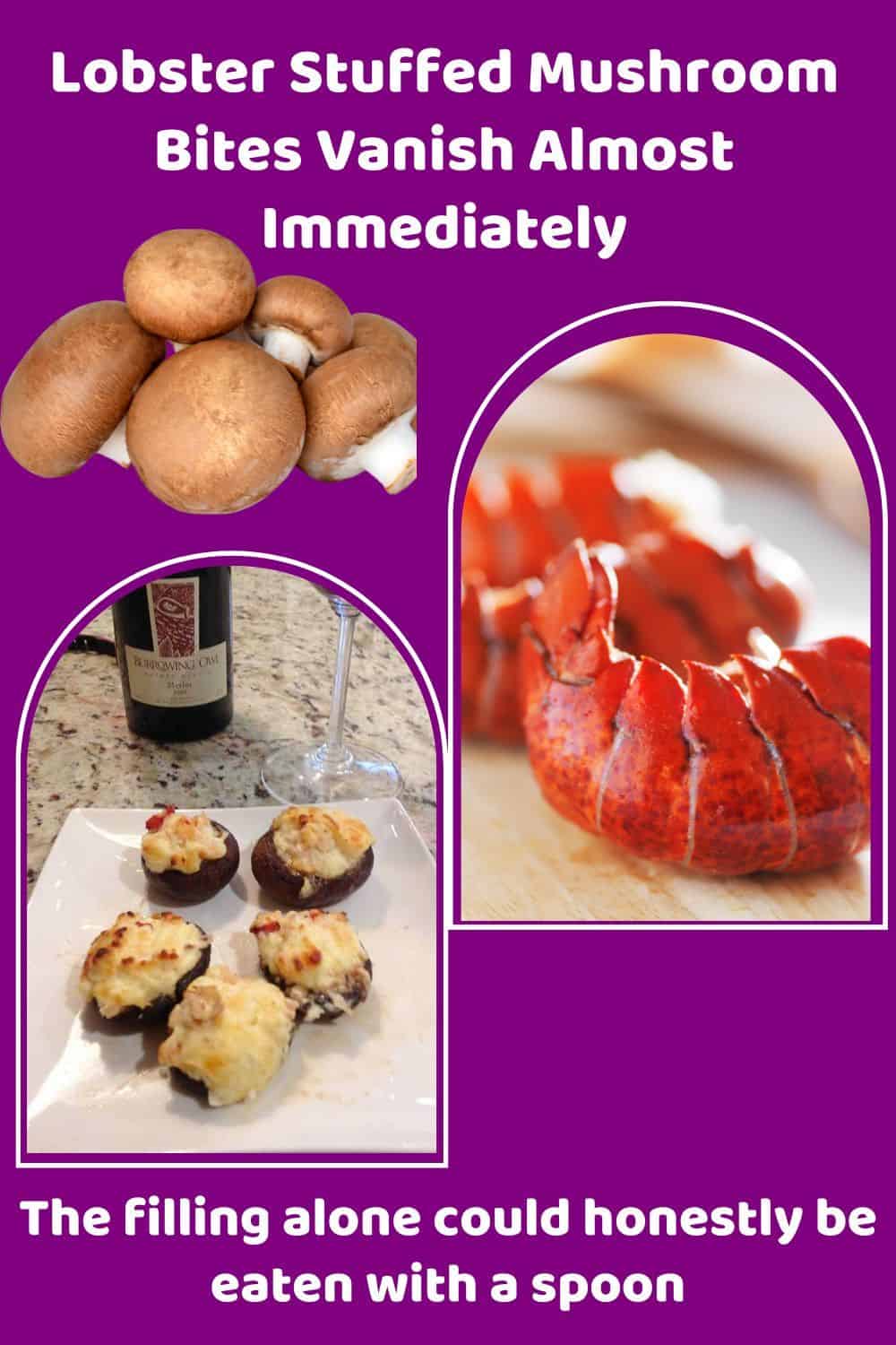 An image of Mushroom caps filled with creamy Lobster and topped with Parmesan cheese