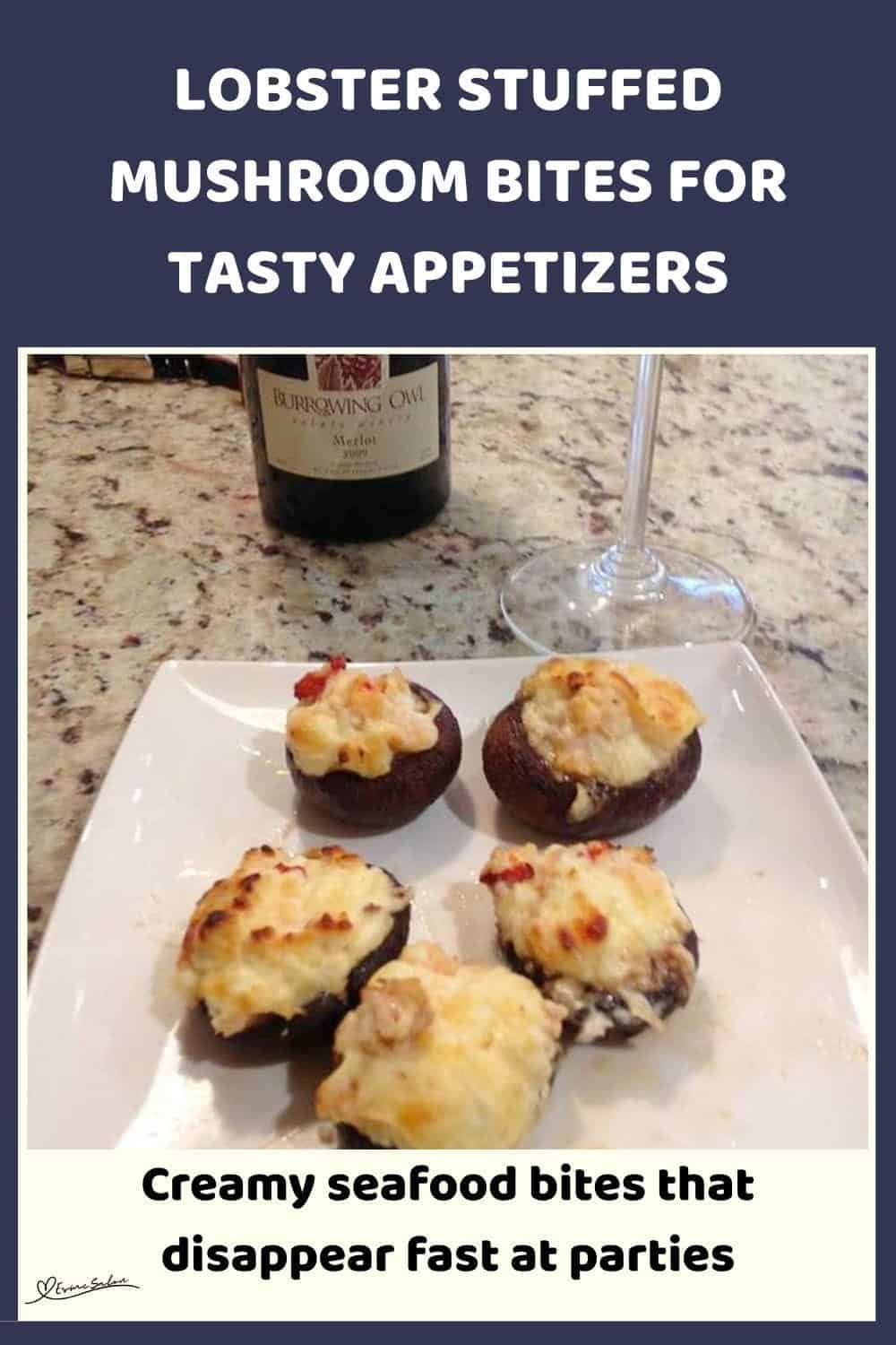 An image of Mushroom caps filled with creamy Lobster and topped with Parmesan cheese