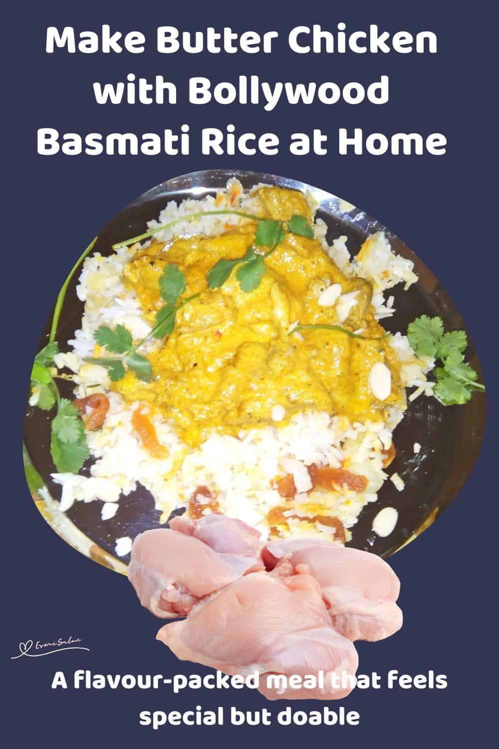 An image of a plate filled with Butter Chicken with Bollywood Basmati Rice