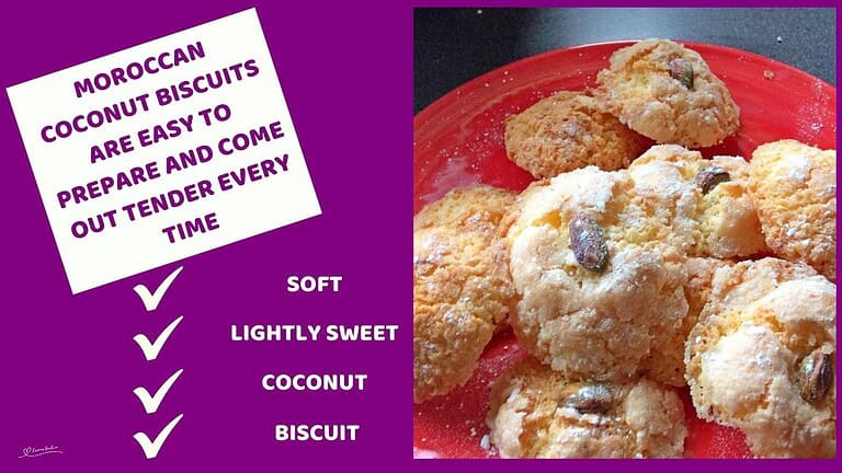 An image of Moroccan Coconut Biscuits with Sugar Dust on a red plate