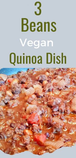 3 Bean Vegan and Quinoa Dish made of haricot, red and white kidney beans and vegan ground meat
