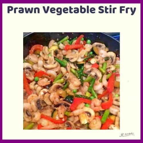 An image of a skillet with Prawn Vegetable Stir Fry