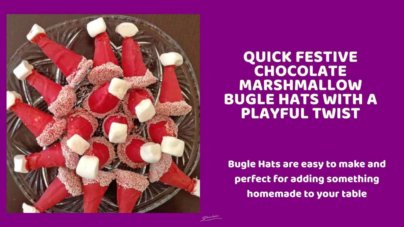 An image of Festive Chocolate Marshmallow Bugle Hats