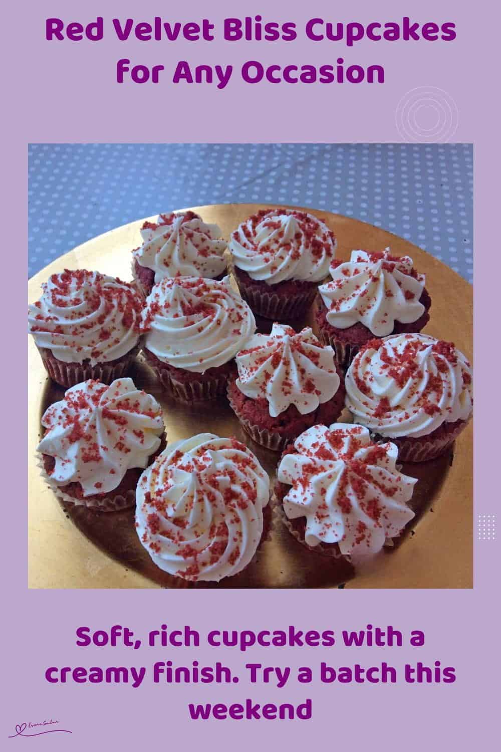An image of Red Velvet Bliss Cupcakes with butter frosting