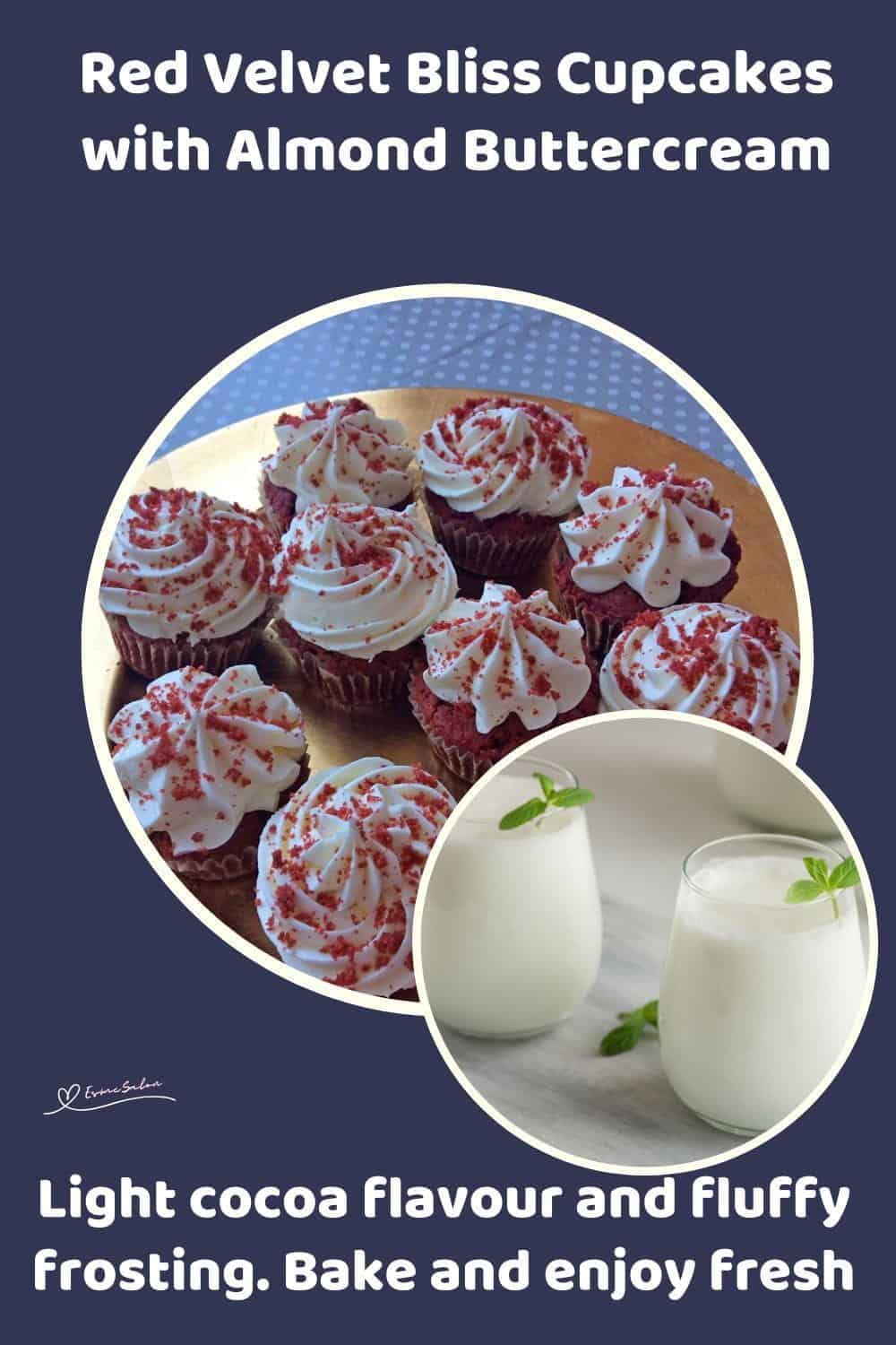 An image of Red Velvet Bliss Cupcakes with butter frosting