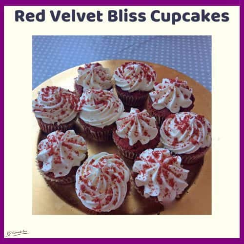 An image of Red Velvet Bliss Cupcakes with butter frosting