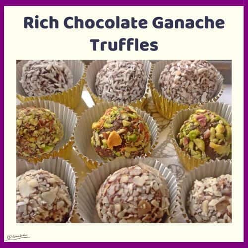 An image of Chocolate Ganache Truffles rolled in almonds, pistachios or shredded coconut