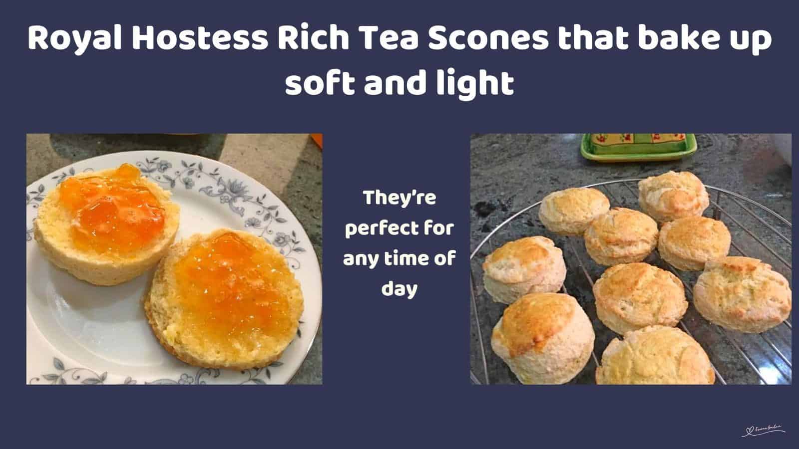 An image of Royal Hostess Rich Tea Scones topped with jam