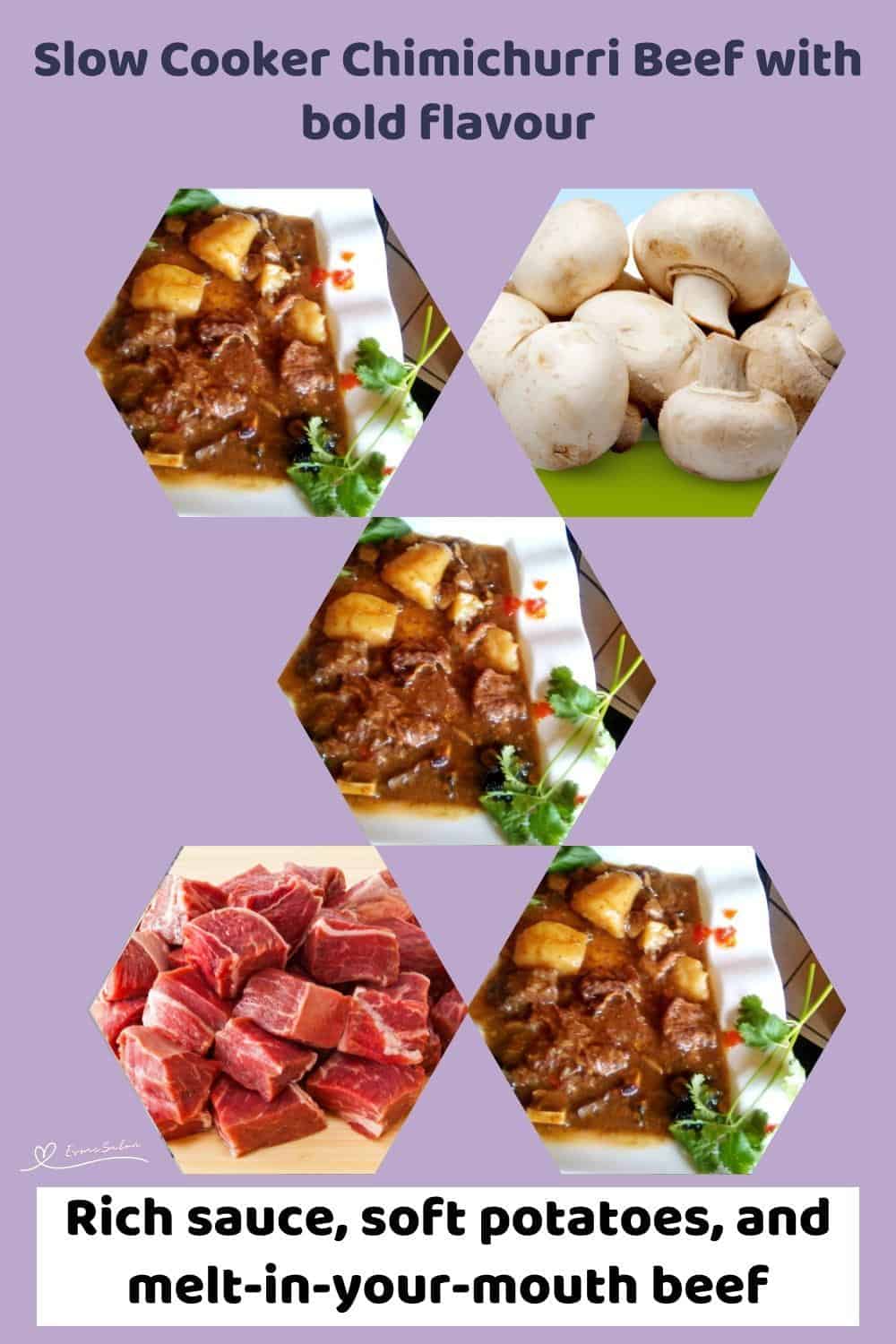 An image of a white platter with Slow Cooker Chimichurri Beef with potatoes and veg