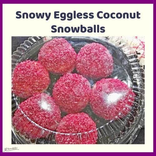 An image of 7 Eggless Coconut Snowballs in a black plastic tray