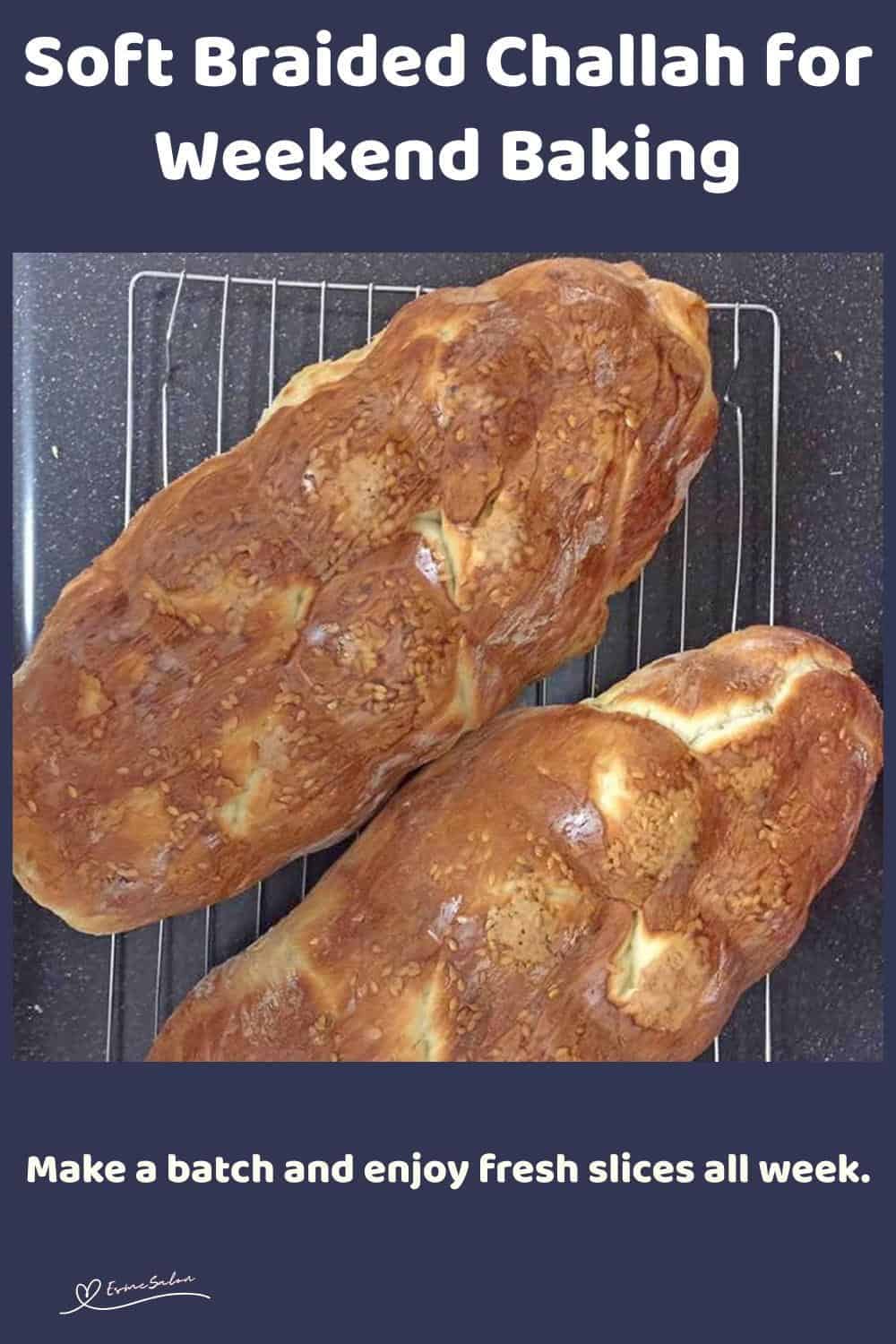 An image of 2 Soft Braided Challah on a cooling wire rack