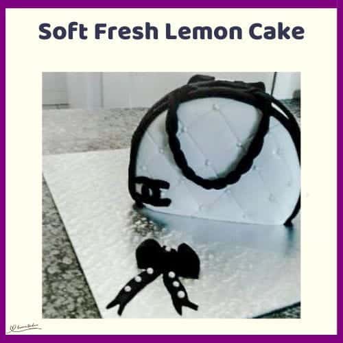 An image of a Lemon Cake but decorated as a Chanel Bag