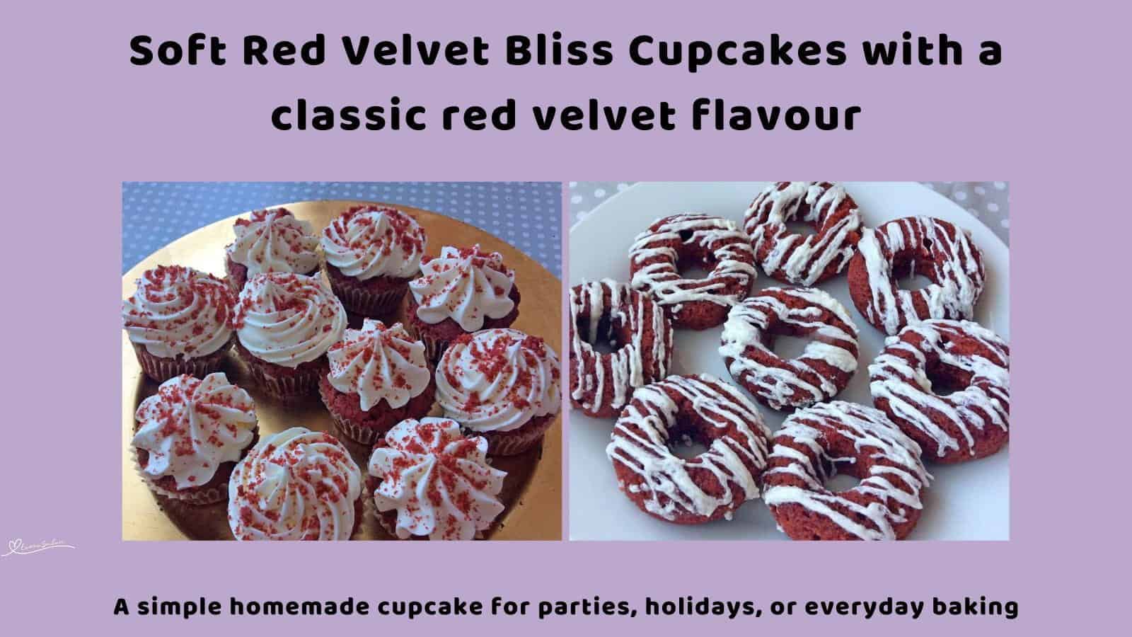 An image of Red Velvet Bliss Cupcakes with butter frosting