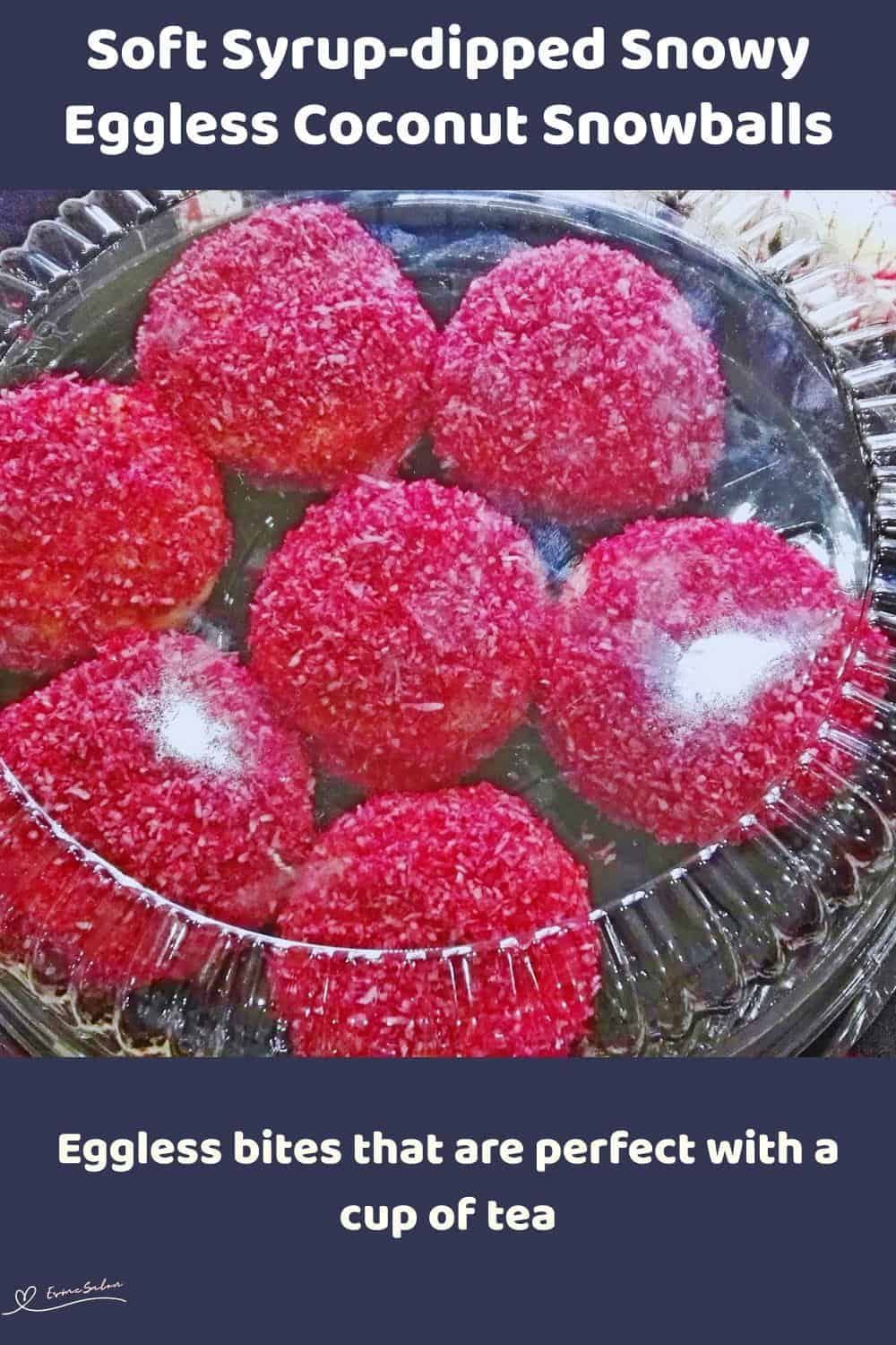 An image of 7 Eggless Coconut Snowballs in a black plastic tray